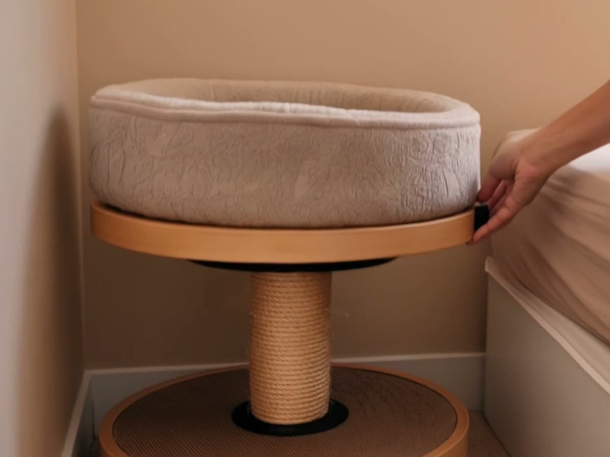 The upper resting platform of the current Kufucat concept is raised beside a bed.