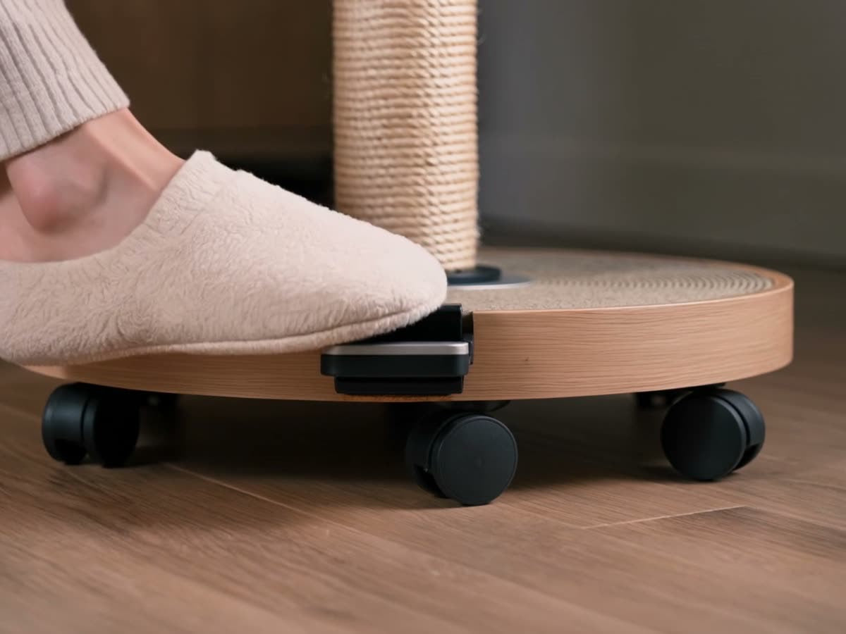 A foot presses the single pedal on the outer edge of the current Kufucat base.